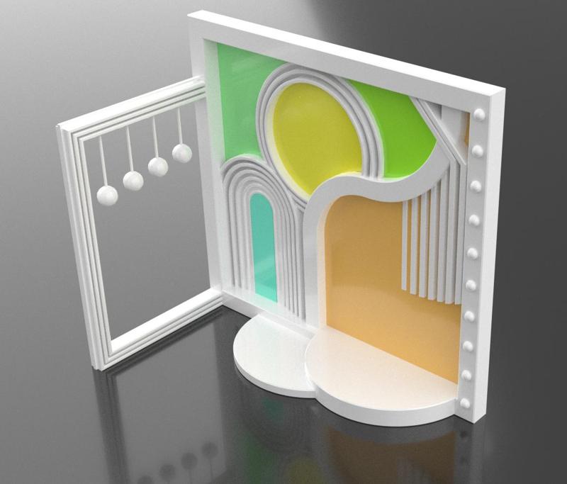 universal advertising stand in modern abstract style