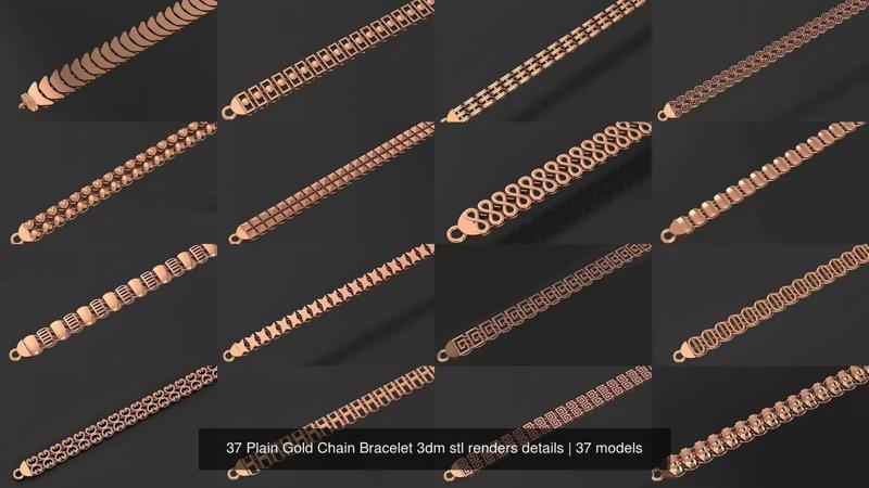 37 Plain Gold Chain Bracelet 3dm stl renders details 3D Model Collection