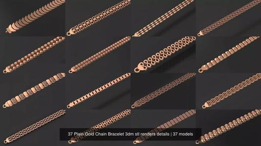 37 Plain Gold Chain Bracelet 3dm stl renders details 3D Model Collection