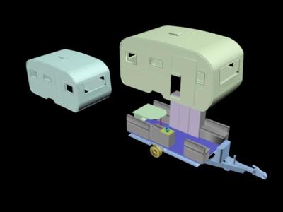 Caravan with sunroof and interior 1/87