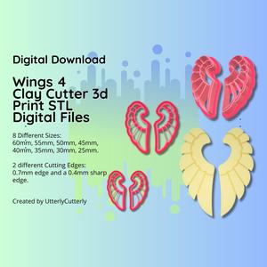 Clay Cutter STL File Wings 4 - Angel Bird Earring Digital File Download- 8 sizes & 2 Cutter Versions, cookie cutter