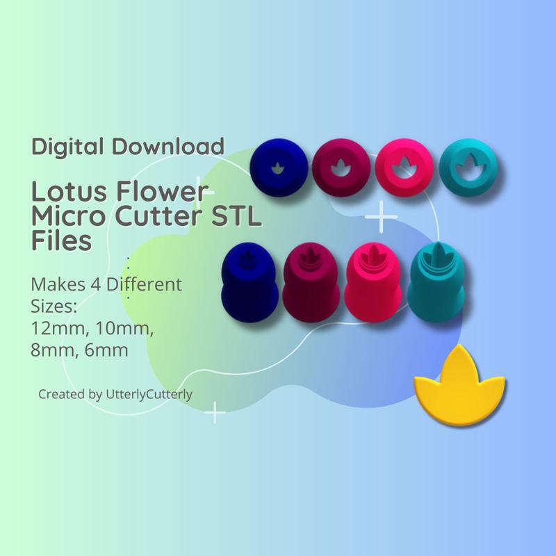 Clay Cutter STL File Lotus Flower Micro Cutter- Plant Stud Earring Digital File Download- 4 sizes