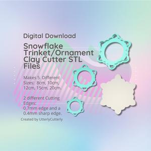 Clay Cutter STL File Large Snowflake Trinket/Ornament  - Home Decor Digital File Download- 5 sizes and 2 Cutter Versions, cookie cutter