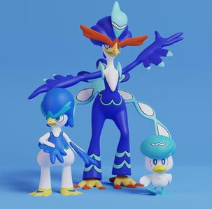Pokemon - Quaxly, Quaxwell  and Quaquaval with 2 poses