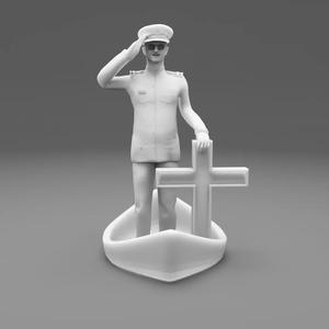 3D Printable Navy Chaplain with Cross on Ship Base