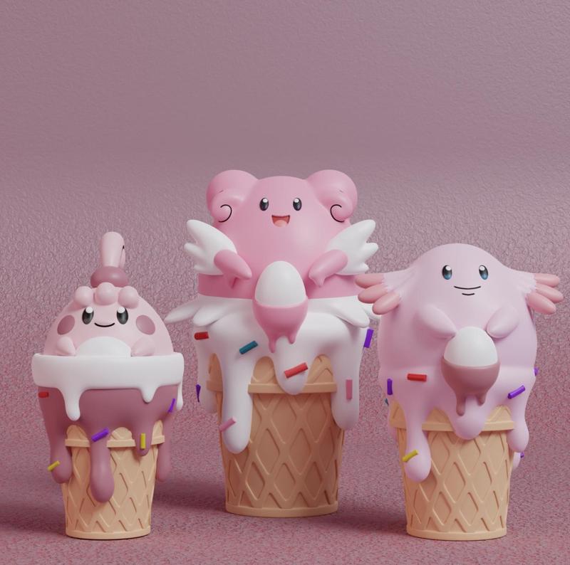 Pokemon - Ice Cream Happiny, Chansey and Blissey