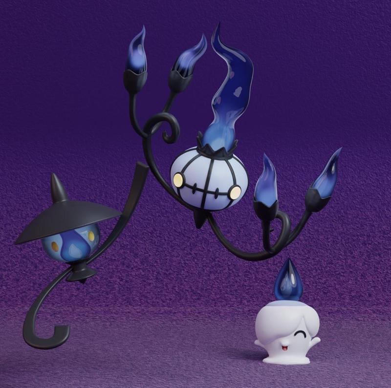 Pokemon - Litwick, Lampent and Chandelure with 2 poses