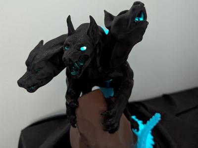 Cerberus with LED lit eyes and maws and glow tail