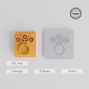 Daisy Vase Stamp Tile Collection, 5 Motif Sizes, Perfect for Clay, Cookies & Fondant