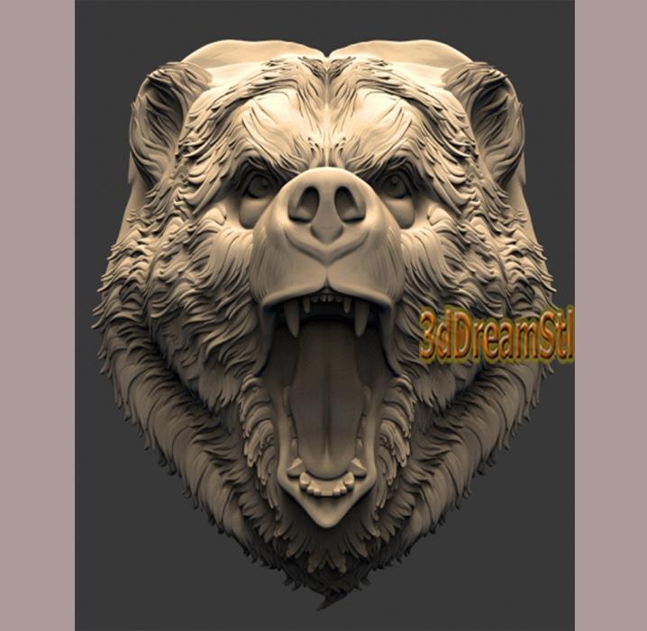 bear head STL model, CNC router engraver, artcam, aspire, cnc files, wood, art, wall decor, CNC