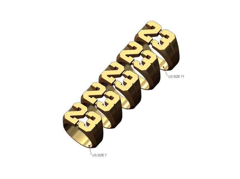 Number 23 NBA signet ring US sizes 7to11 3D print model