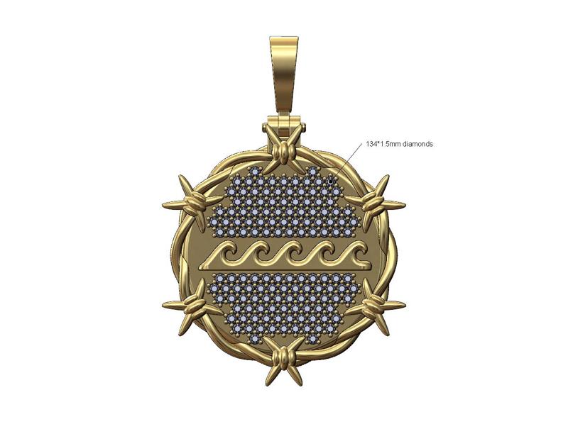 Wave greek key diamond barbwire thornes pendant 3D print model