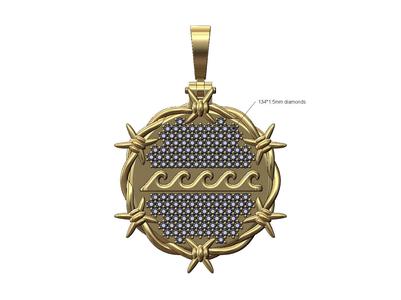 Wave greek key diamond barbwire thornes pendant 3D print model