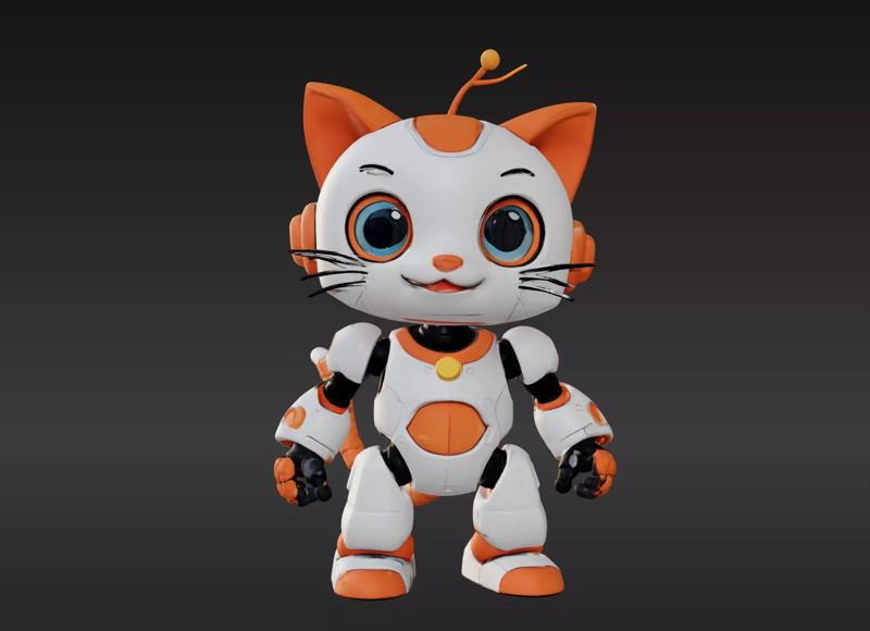 3D Model of Cute Robo Cat Animated and Printable 3D print model