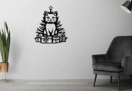 Christmas Cat Wall Decor   