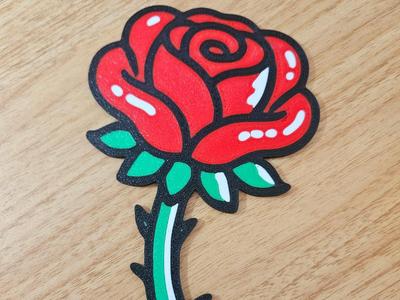 2D Cartoon Red Rose with Green Stem and Leaves