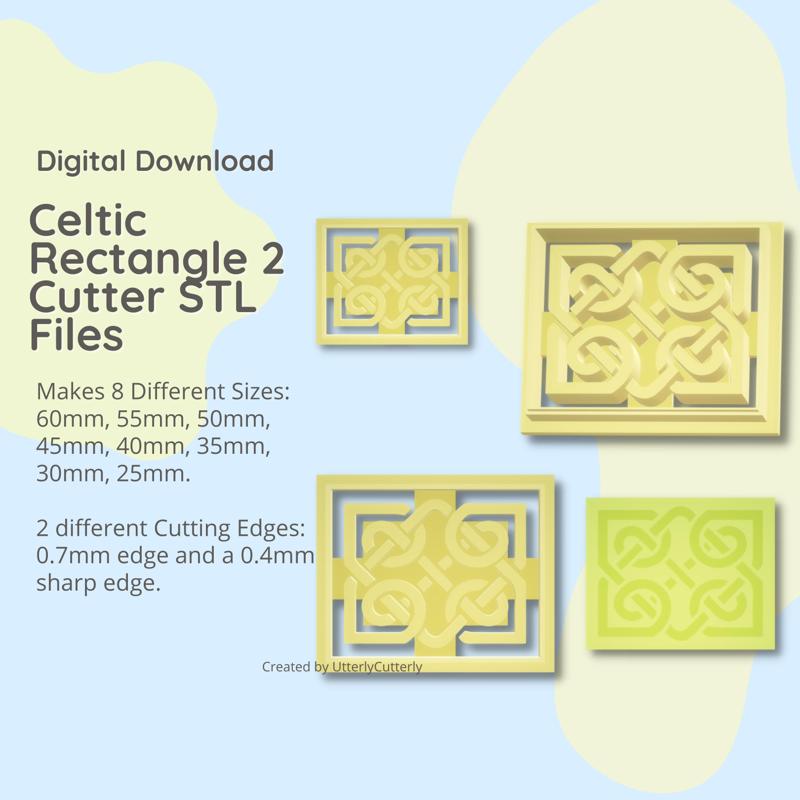 Celtic Rectangle 2 Knot Clay Cutter - STL Digital File Download- 8 sizes and 2 Cutter Versions