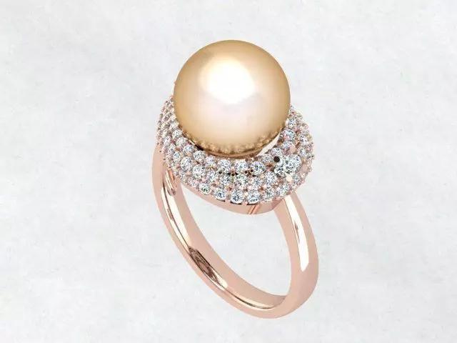 Model of a Pearl and Diamond Women Ring