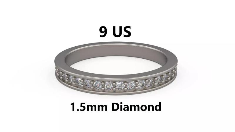 Model 1230 Eternity Band Ring 9 US Size 1point5mm Diamond