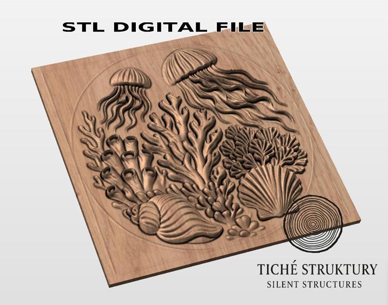 Jellyfish and Coral – Ocean Relief – 3D STL Model