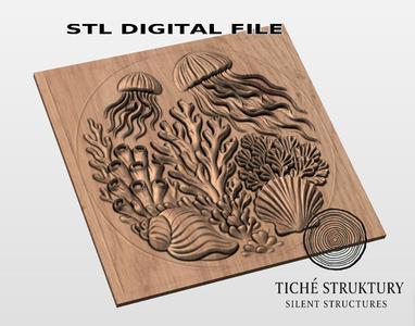 Jellyfish and Coral – Ocean Relief – 3D STL Model