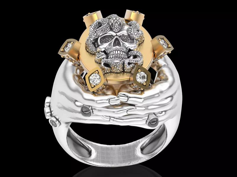 Skull  hands ring  gold printable jewelry 3D model