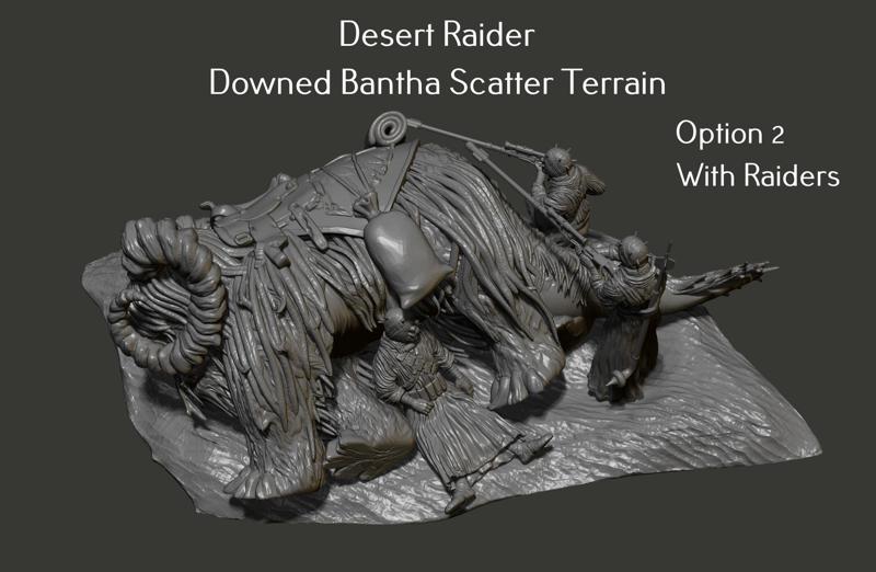 Desert Raider Bantha Downed Terrain - Legion Scale