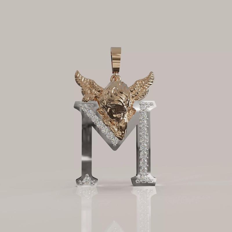 Angel Letter M 3D Model for Jewelry Design Printable Model