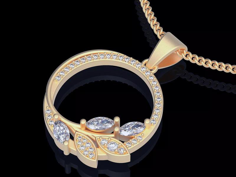 Leaves circle pendant  gold 3D printable jewelry model