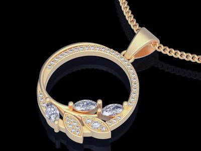 Leaves circle pendant  gold 3D printable jewelry model