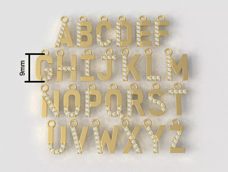 Diamond Alphabet Pendants - 9mm