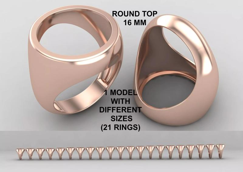 Round gemstone Ring Base 16MM top in All sizes 175-MWC