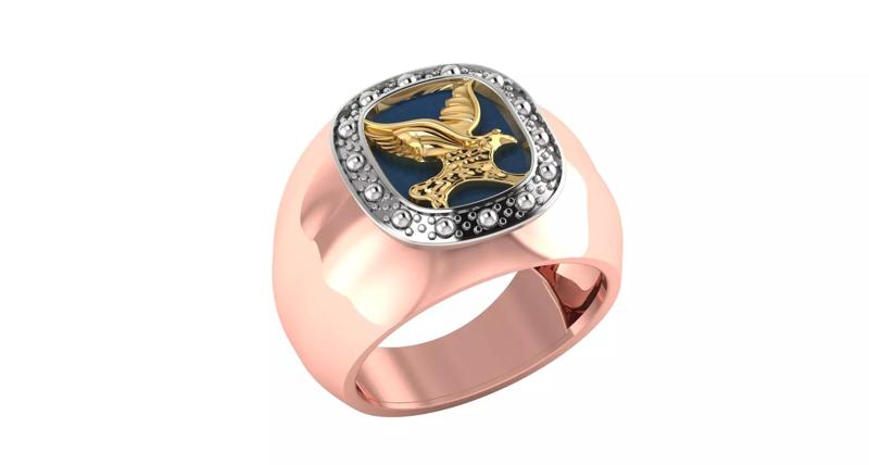 Rose Gold Eagle Emblem Ring with Gemstones