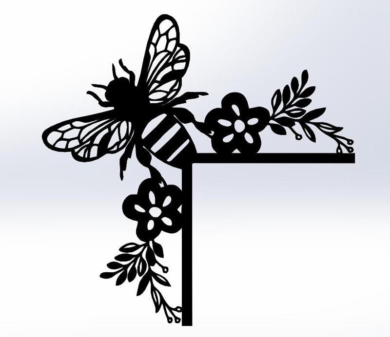Bee Among Flowers - Corner Door Decoration Line Art