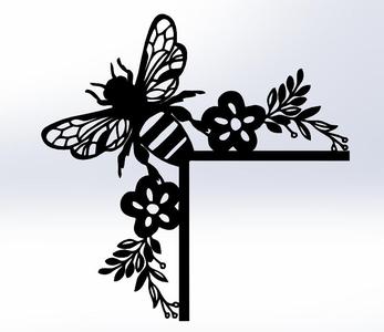Bee Among Flowers - Corner Door Decoration Line Art