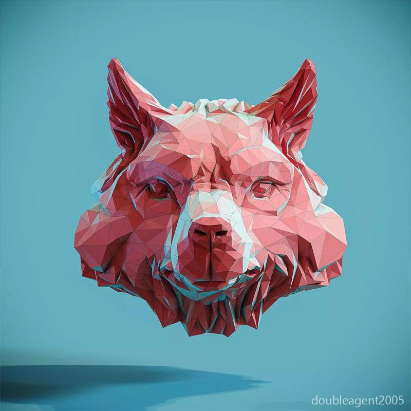 Wolf Head low poly keychain pendant Papercraft