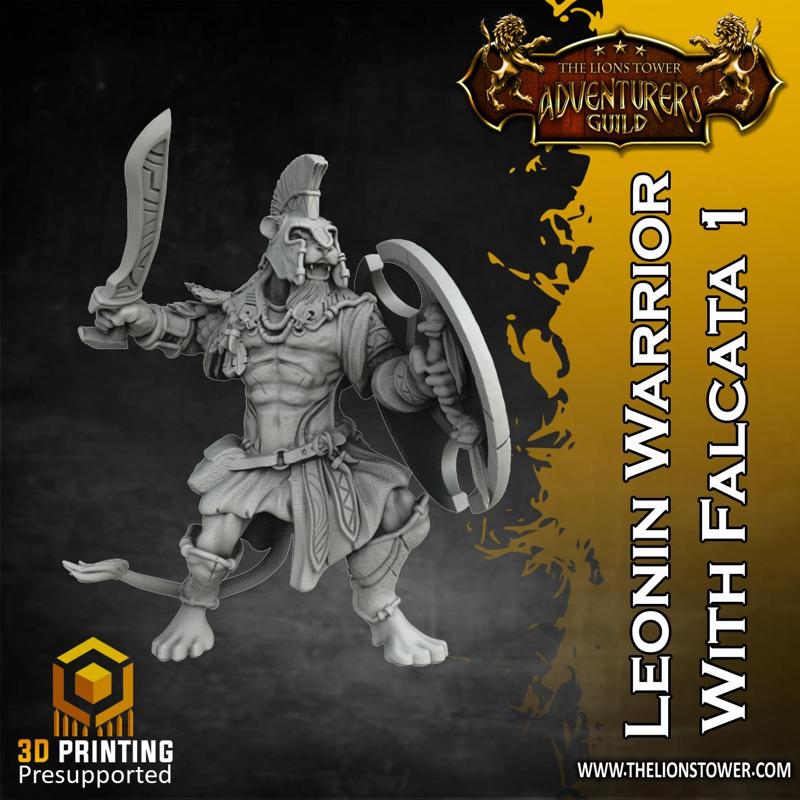 Leonin Tribe - Warrior with Falcata 1 (32mm scale, Pre-supported Miniature)