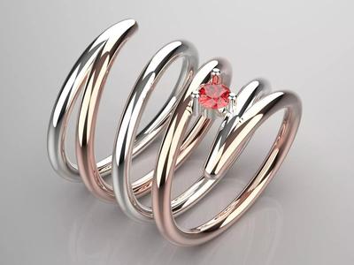 Two-tone spring ring with red ruby model ring gr0104