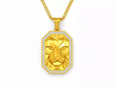 Gold Lion Pendant Necklace STL 3D Model - One Inch Pendant