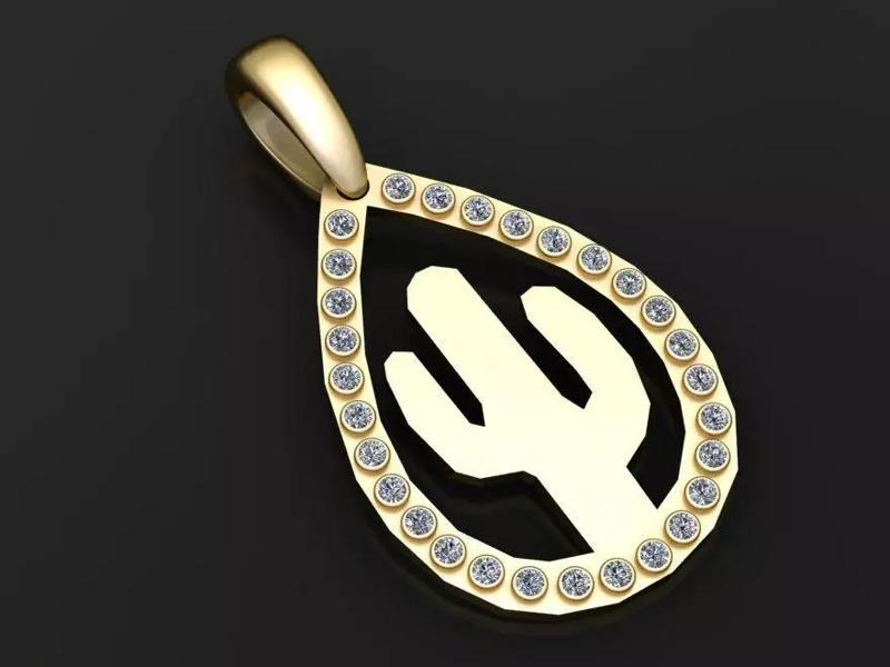 gold cactus pendant 3D printable model