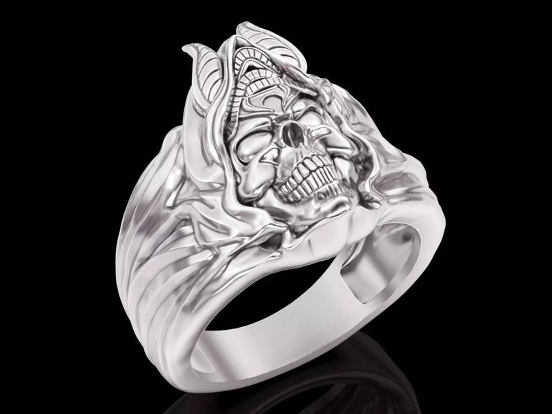 Horn skull ring  gold printable jewelry 3D model