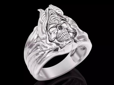 Horn skull ring  gold printable jewelry 3D model