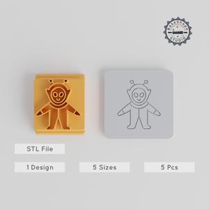 Alien Stamp Tile Set, 5 Sizes, Clay & Cookie Decor, Space Creature Motifs, Halloween Monster Theme