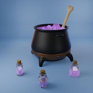 HALLOWEEN CAULDRON WITH POTIONS - CAULDRON AND POTIONS