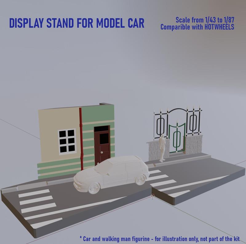 Display stand diarama for model car 1:43, 1:64, 1:72, 1:87, HO, hotwheels assembly kit