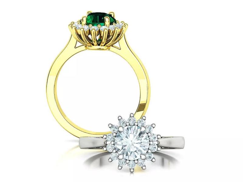 Diana 7mm diamond Halo Engagement Ring Princess Emerald 3DMODEL