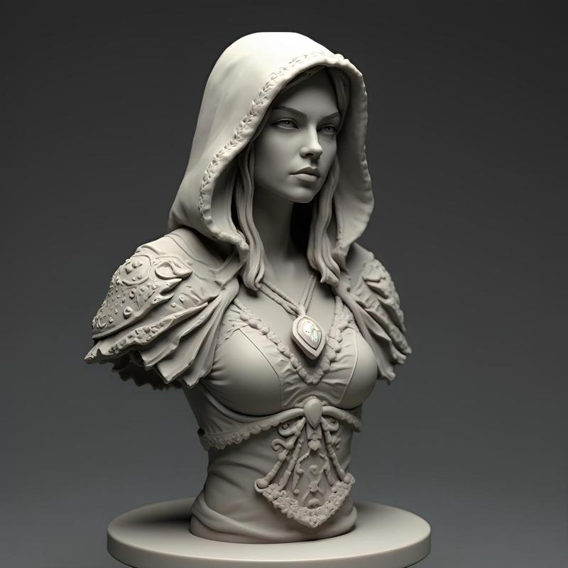 Female Bust: Hooded Warrior Portrait