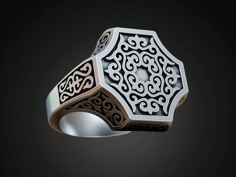 Arabesque Ornament Signet Ring with Many Patterns