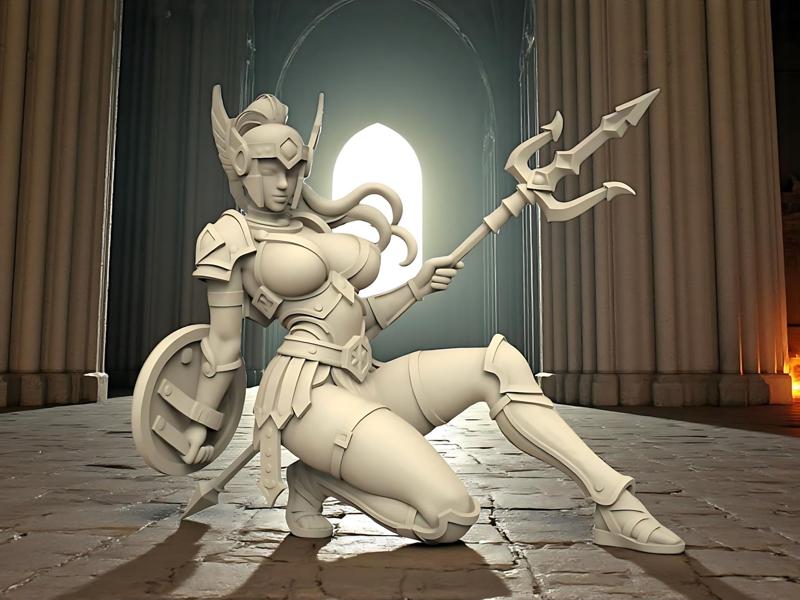 Female Warrior STL – Fantasy 3D Printable Miniature