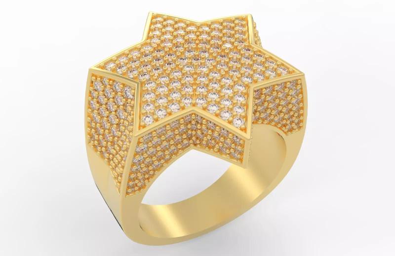 6 Angles Pave Star Ring Style 1 Size US 9